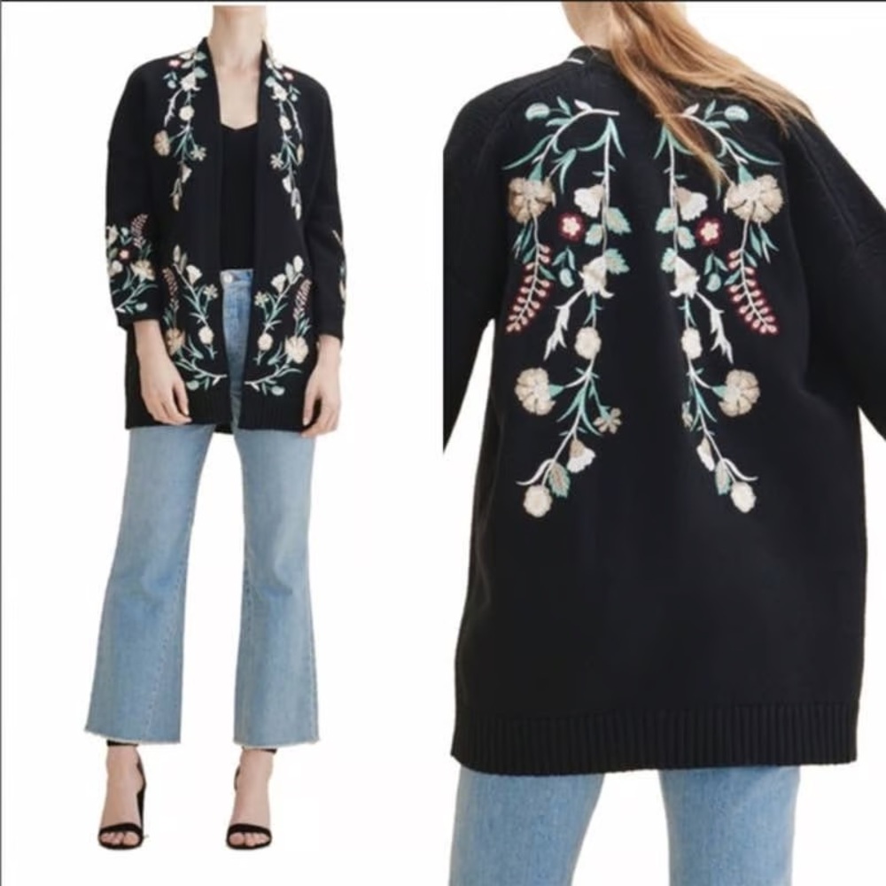 Maje Black Embroidered Knit Cardigan